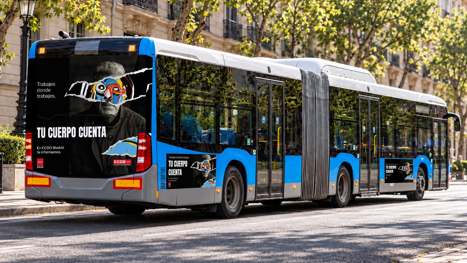 Tu cuerpo cuenta campaign applied to an urban bus.